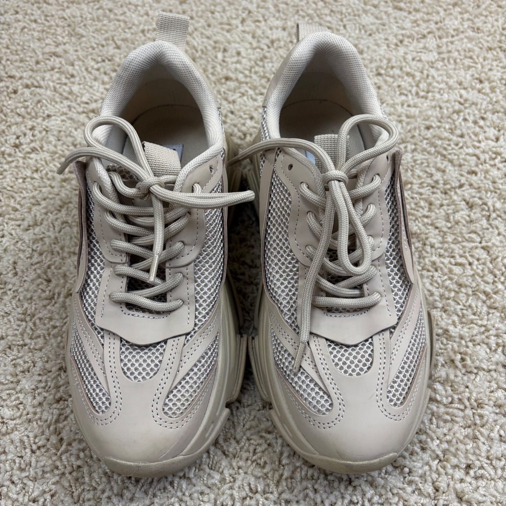 Steve Madden "POSSESSION"‎ Chunky Platform Sneakers Beige Mesh Size 7.5M - Picture 2 of 8